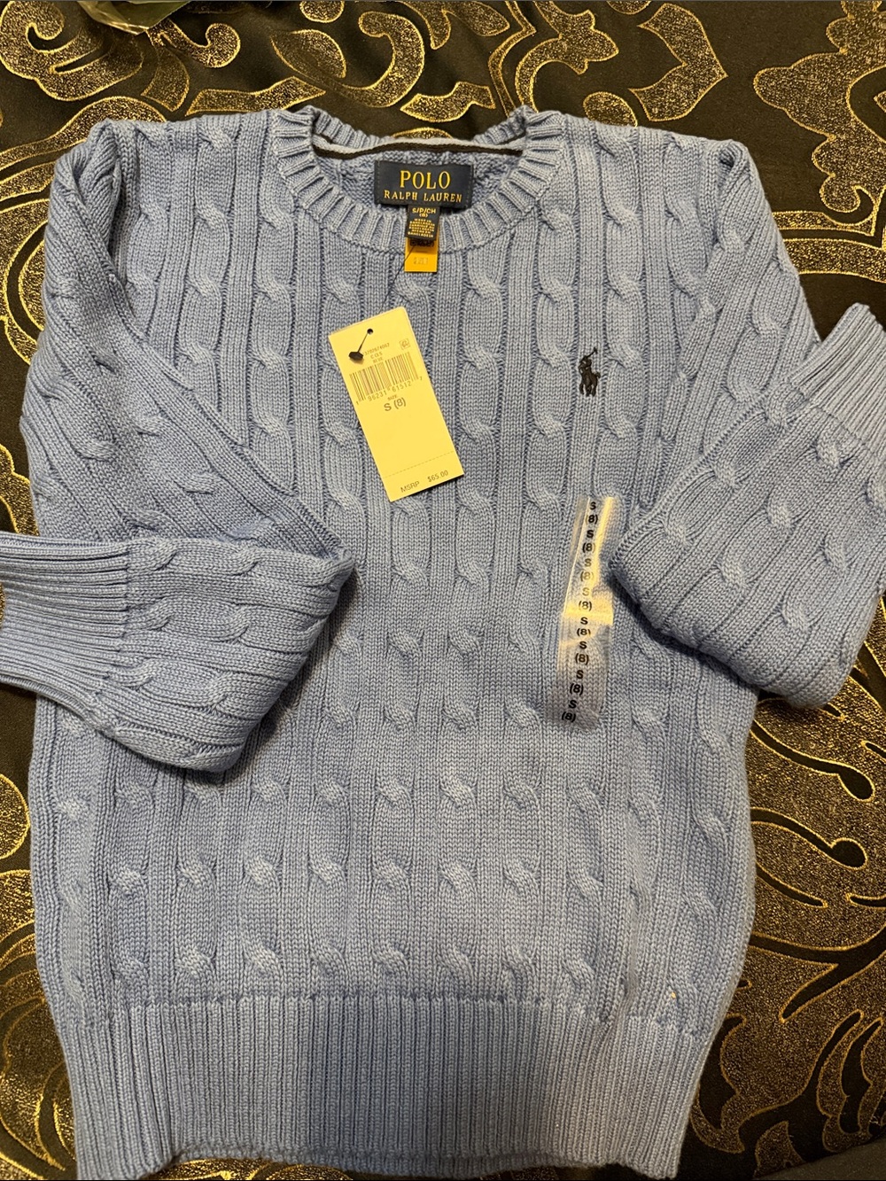 Polo by Ralph Lauren Men's Sky Blue Cable Knit Crewneck Sweater